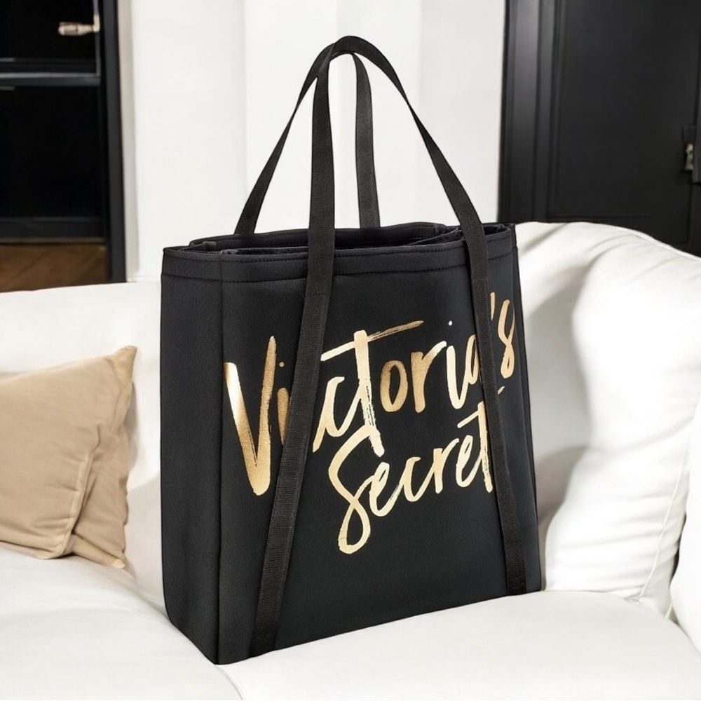 NWOT Victoria's Secret Black and Gold Beach Travel Tote Bag